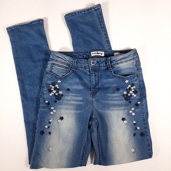 Black Daisy Denim - Black Daisy Embroidered Flower Stretch Jeans Junior Size 5/27 Kate Straight Leg